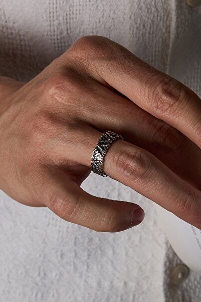 Ricco Jewellery 925 Ayar Gümüş Oksitli Runestone Yüzük