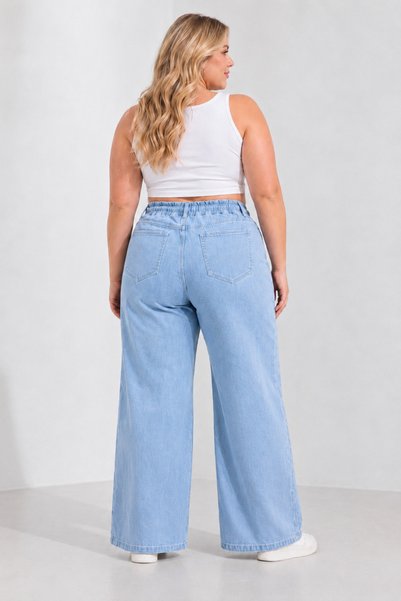 ELONİ Women's Plus Size Elastic Waist Lace-Up High Waist Wide Leg Denim Trousers Jeans