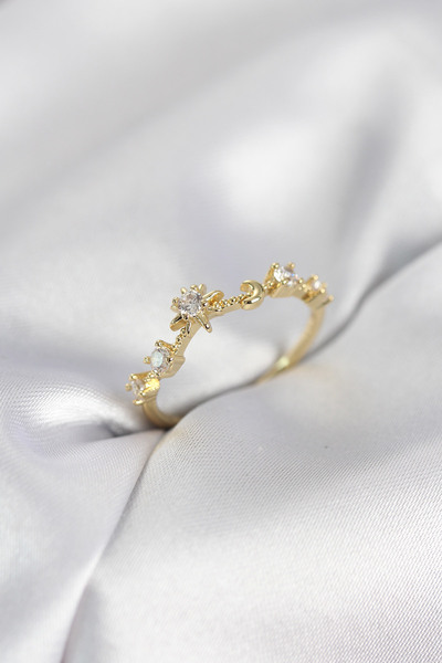 Mega Bazaar Gold Color Night Themed Zircon Stone Women's Ring