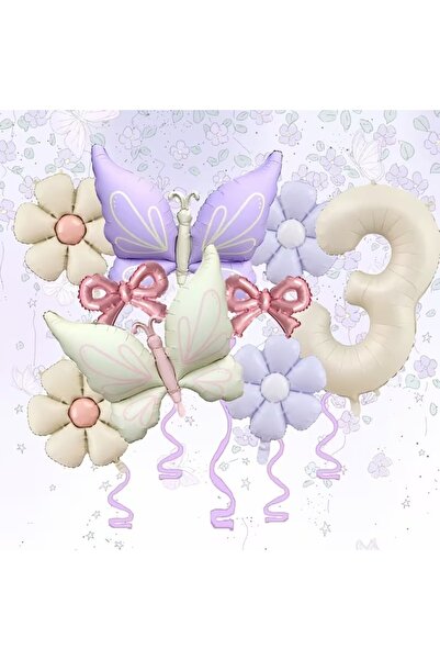 ÇITIPITISTORE Cream Lilac Butterfly Daisy Foil Balloon Birthday Celebration P...