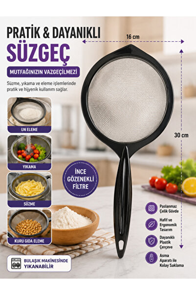 kumkumticaret Metal Kitchen Strainer with Handle – Stainless Steel Flour Sift...