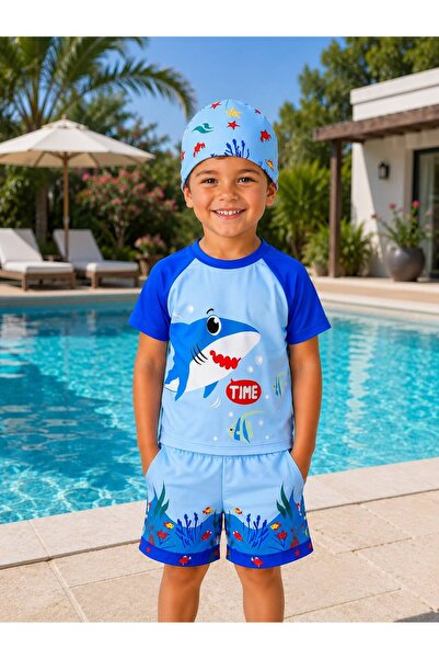 Kuzucuk Kids Bebek Çocuk Butik Erkek Çocuk Kısa Kollu Şortlu Mayo takımı Bone...