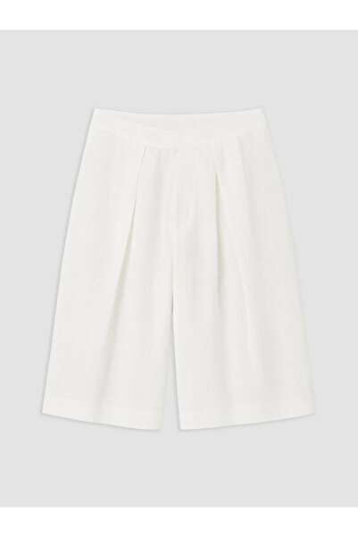 LC Waikiki White High Waist Pleated Women's Shorts