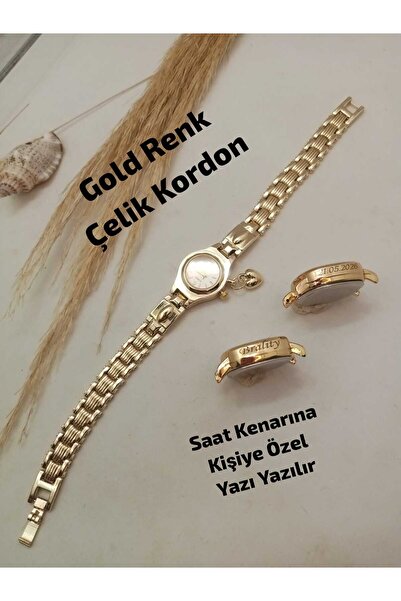 Brality SAAT KENARINA KİŞİYE ÖZEL YAZI YAZILIR , Minimal Model , Gold Renk Ko...