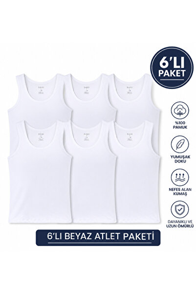 Dagi Erkek 6’lı Pamuklu Kolsuz Atlet Günlük Kullanım Yumuşak Dokulu Nefes Ala...