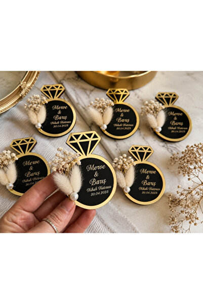 Pleksima Kişiye Özel Pleksi Nişan Nikah Magneti – Siyah Gold Yüzük Tasarımlı ...