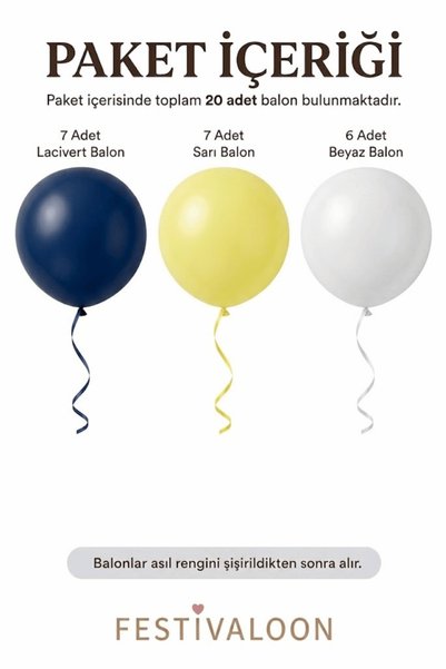 FESTİVALOON Set of 20 Navy Blue Yellow White Pastel Balloons 11 Inch Birthday Party Decoration