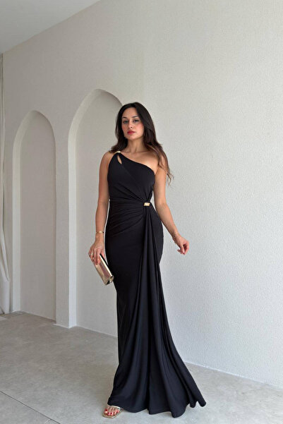 Nika Fashion Tek Omuz Drapeli Abiye Elbise