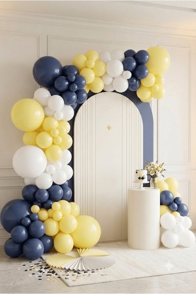 FESTİVALOON Set of 20 Navy Blue Yellow White Pastel Balloons 11 Inch Birthday Party Decoration