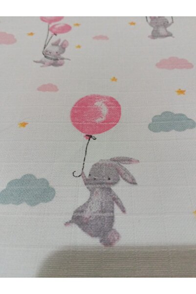 gülünce baby Balonlu Tavşan Desenli 80 x 90 ölçülerinde Tek Kat MüslinYazlık Bebek Battaniyesi 953