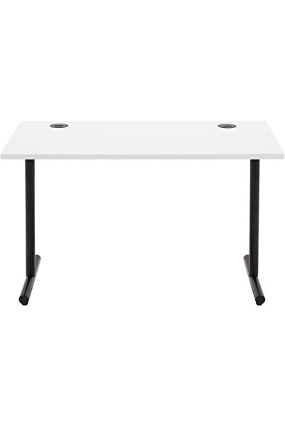 Generic Basics Simple Office Computer Desk, White Desktop and Black Frame, Re...