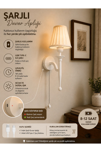 Limon 3D Desing Şarjlı Kablosuz Duvar Apliği - Modern Başucu Lambası Dekorati...
