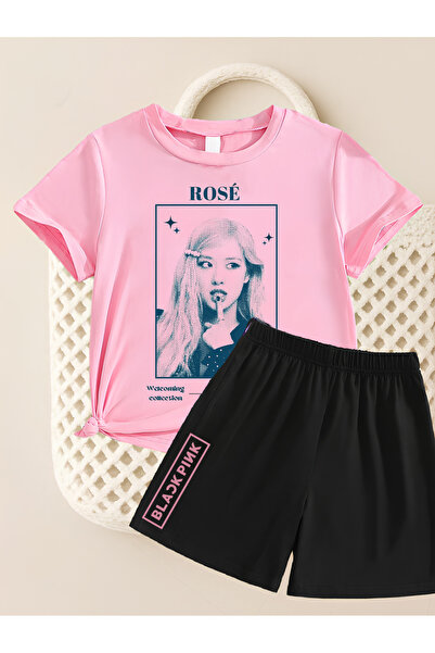 MAGORS تي شيرت قصير الأكمام من القطن المطبوع بطبعة ROSE FROM BLACKPINK K-POP ...
