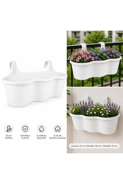 abnturk Pratik Dayanıklı Şık 10lt Beyaz Sahra Askılı Saksı 54x28x25cm Balkon ...