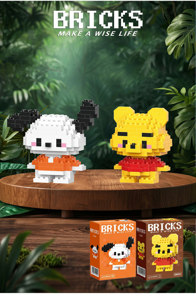 Bricks make a wise life Pochacco ve Winnie The Pooh 3D Yapboz - İkili Set - M...