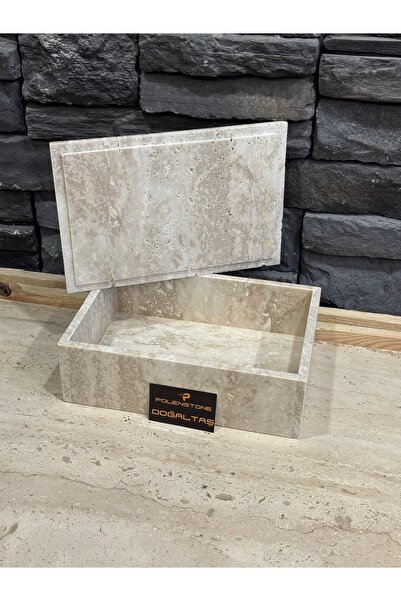 Polen Stone صندوق مغطى بالحجر الطبيعي الترافرتين - 30x20x10 سم |   صندوق تخزي...