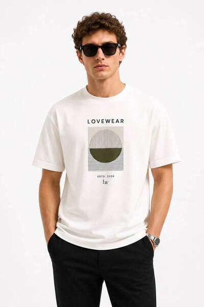 Geometrik Baskılı Oversize T-Shirt