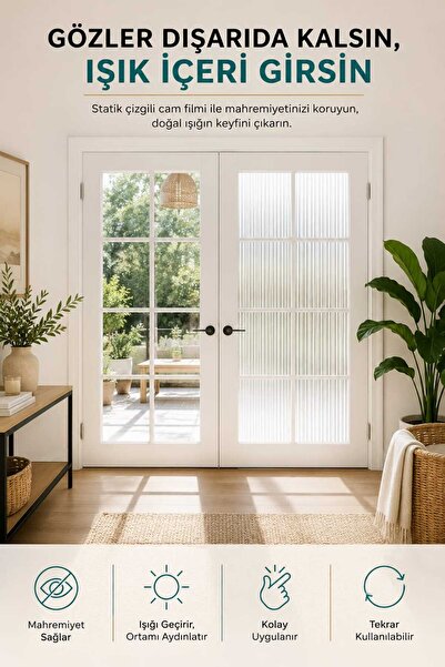 Deconitte Static Pleated Look White Frosted Glass Film Non-Adhesive Window Glass Covering Foil Pvc 60Cmx100Cm