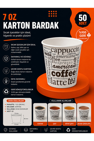 Genel Markalar 7 Oz Karton Bardak 50 Adet