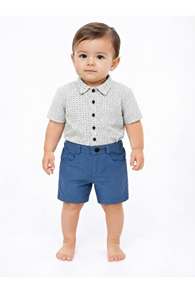 Minik mooda Baby Boy Short Sleeve Patterned Shirt and Shorts Set