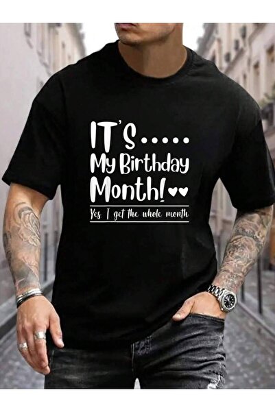 KYMC07 تي شيرت رجالي أسود قصير الأكمام بطباعة "Its My Birthday King Month I G...