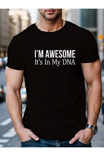 9TAY 100% قطن، تي شيرت نسائي رجالي أسود بطبعة I'm Awesome It's In My DNA، ذو ...