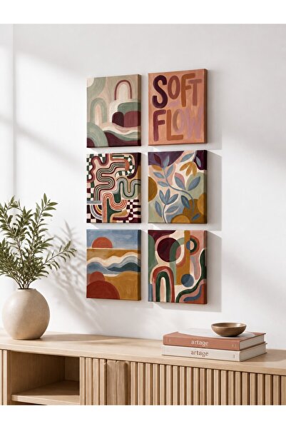 ARTAGE 6’lı Retro Modern Bohem Naif Sanat Kanvas Tablo Seti