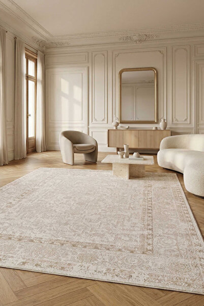 Livset Home Yumuşak Modern Krem Bej Halı Salon Mutfak Antre Yolluk Oturma Oda...
