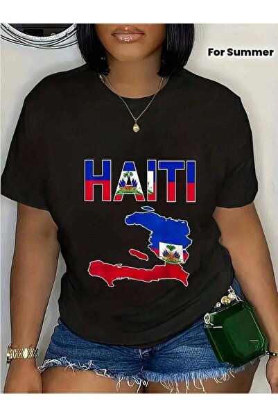 799 Easter Women Haiti Sports Shirt Percent Cotton Casual Style Crew Neck Bre...