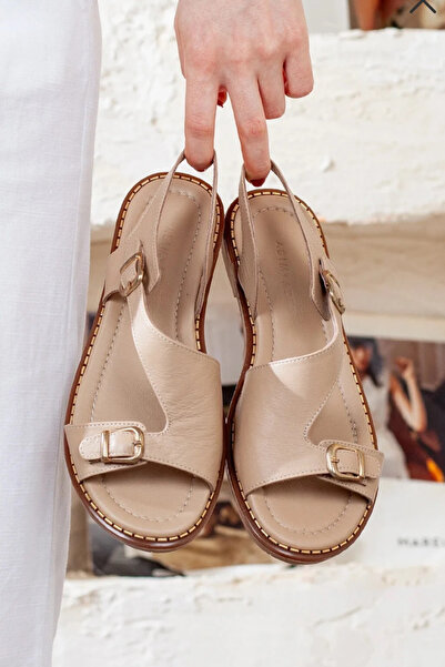 Rüya Shoes صندل نسائي مريح من الجلد الطبيعي خفيف الوزن مع تفاصيل مشبكية