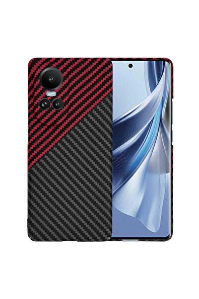 Techsuit Husă pentru OPPO Reno10, Carcasă din fibră de carbon, roșu închis - ...
