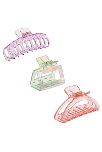 ivokid Agrafe de păr irizate verde lime și transparente coral și roz - 3 bucăți