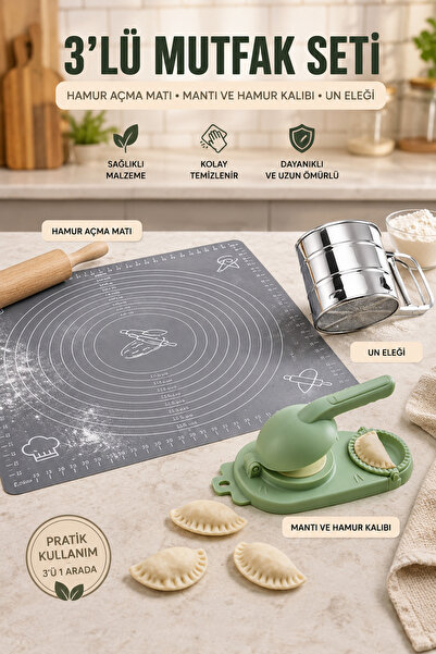 Ercazzo 3-Piece Dough Rolling Set 40X50 cm Silicone Dough Mat Ravioli Dough M...