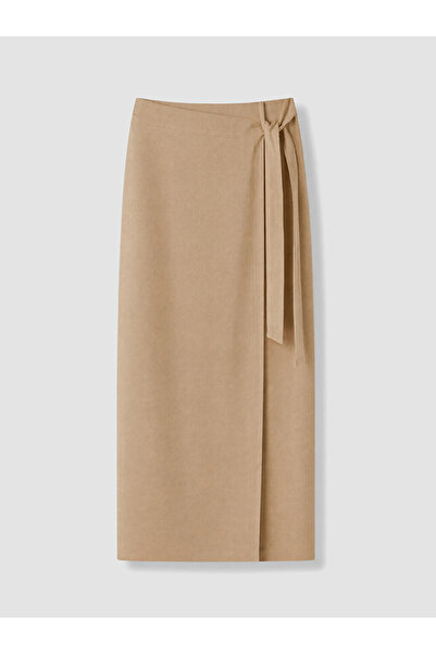 LC Waikiki Vizyon New Season Brown Wrap Cut Skirt with Elastic Waist