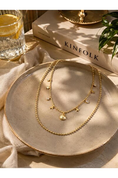 TREND VİTRİNİM ✨14 K Gold Detay İkili Çelik Kolye – Kararma Yapmaz Kadın Kolye