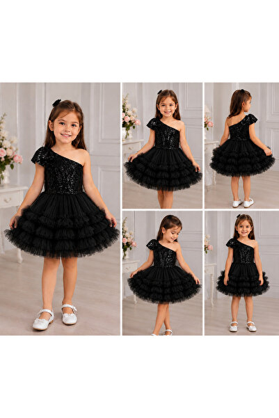 babysmile Siyah fırfırlı kız çocuk kostüm abiye doğum günü elbisesi