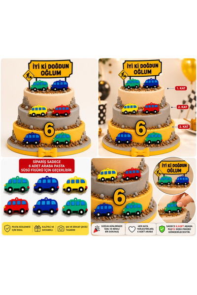 Erzi Araba Pasta Süsü Figürü – 6’lı Set