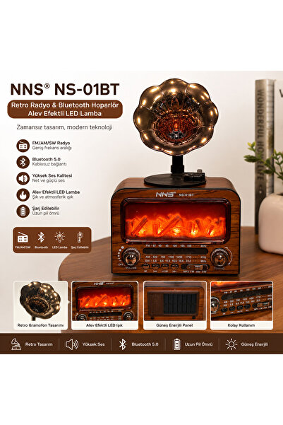 Genel Markalar NNS NS-01BT Retro Bluetooth Hoparlör FM/AM/SW Radyo Alev Efektli LED Masa Lambası