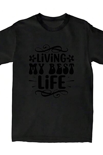 NOURAM تي شيرت مطبوع عليه Living My Best Life للنساء والرجال برقبة دائرية
