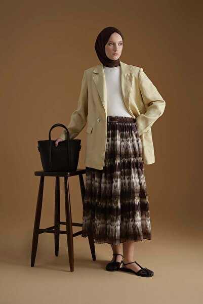 Armine Batik Patterned Skirt Khaki
