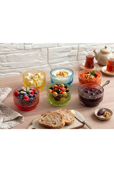Lüks Sepeti Rayan Istria Color 6'lı Renkli Cam Kase Seti 230 ml Tatlı, Çerez,...