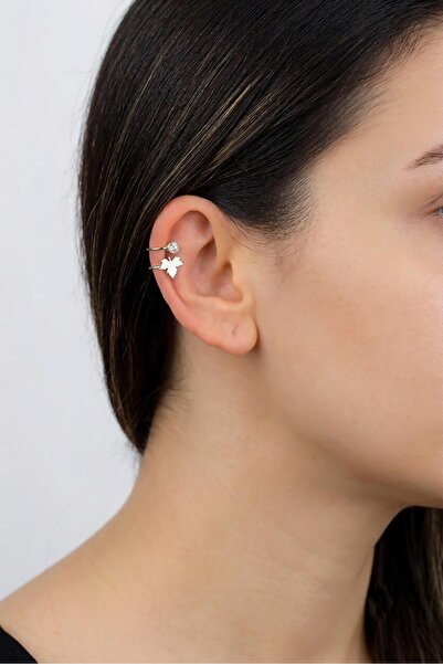 BY BARUN SİLVER 925 Ayar Gümüş Çınar Yaprak Kıkırdak Küpe Şık ve Modern Ear Cuff
