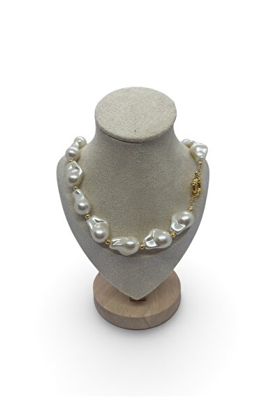 Home Barok İnci Kolye Gold Detaylı Kalın İncili Choker Kolye | Old Money Vint...