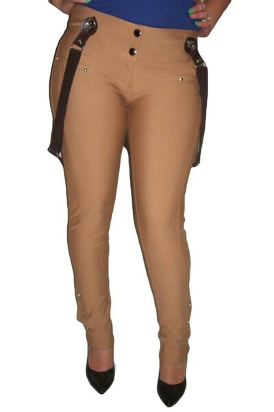 OEM Pantaloni casual, maro cu bretele detasabile