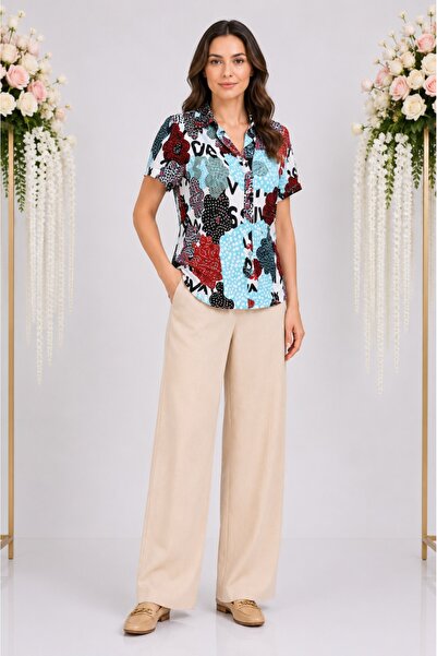 OEM Pantalon comod de vara, masura mare, culoare bej, model simplu