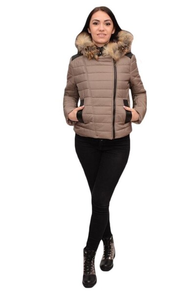 OEM Jacheta tinereasca kaki, model scurt cu fermoarul intr-o parte