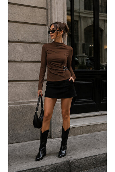 get crazy collection Women's Belted Long Sleeve Bluz with Detailing