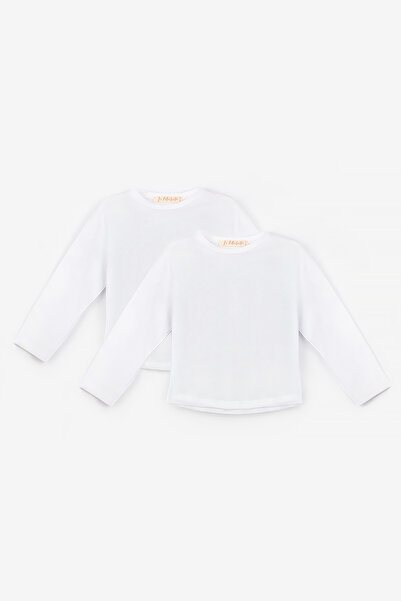 Le Mabelle Weißes, langärmliges Basic-T-Shirt aus gekämmter Baumwolle im 2er-...