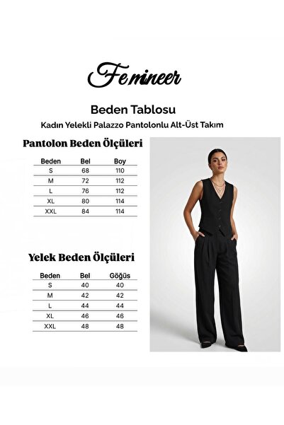 FEMİNEER.com Kadın Yelekli Palazzo Pantolonlu Alt-Üst Takım