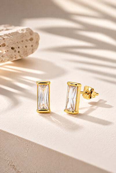 Zundesilver Minimal Baguette Solitaire Nail Earrings